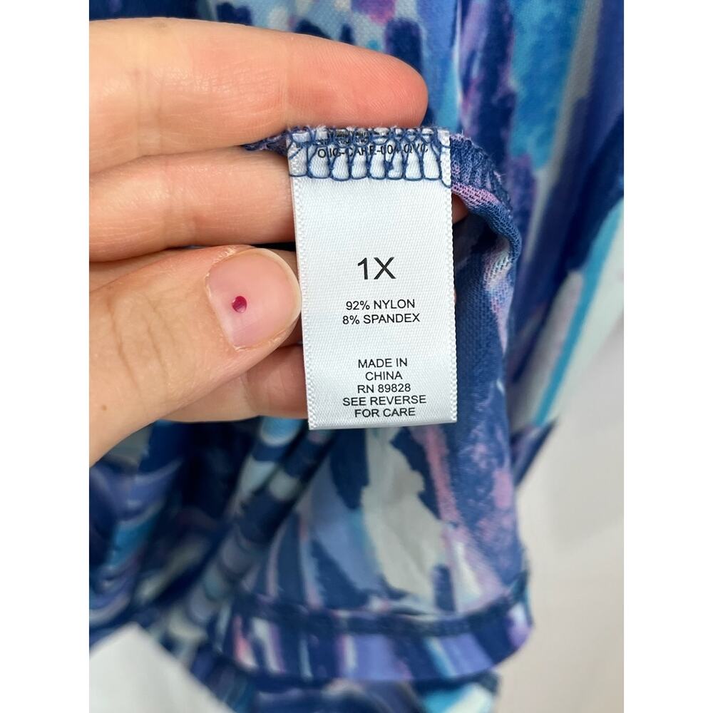LOGO Size 1X Plus Lori Goldstein Printed 3/4 Sleeve Sheer Mesh Top Twilight Blue - Picture 5 of 6